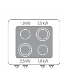 Cucina elettrica trifase-13,3kw, con 4 piani di cottura in vetroceramica, cam. forno cm 57,5x65x30  - dim tot. cm 80x70x90h