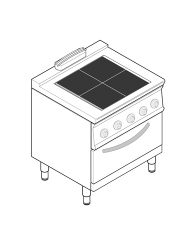 Cucina elettrica trifase-17kw, 4 piastre quadre basculanti 30x30, forno elettico ventilato GN1/1 - cm 80x70x90h