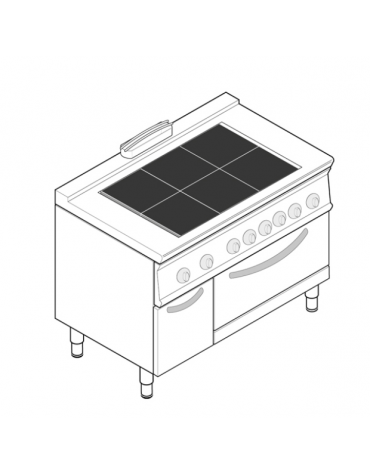 Cucina elettrica trifase-22,7kw, 6 piastre quadre basculanti 30x30, forno elet. statico GN2/1 - cm 120x70x90h