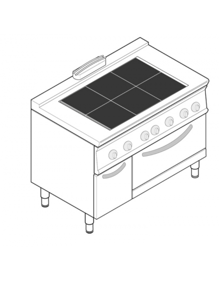 Cucina elettrica trifase-23kw, 6 piastre quadre basculanti 30x30, forno elettrico ventilato - cm 120x70x90h