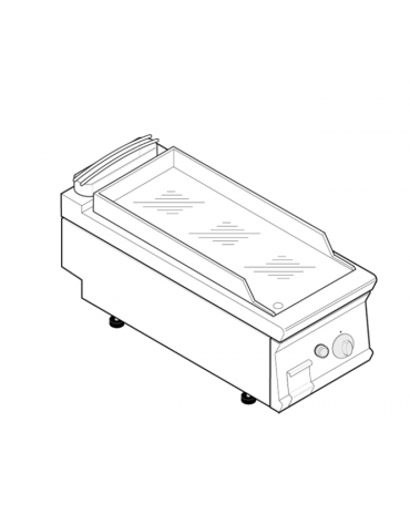 Fry top a gas da banco, 7 kw, piastra liscia cromata, consumo gas 0,74 m³/h - sup. di cottura cm 35,3x56,4  - dim. 40x70x28h