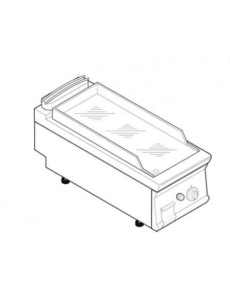 Fry top a gas da banco, 7 kw, piastra liscia cromata, consumo gas 0,74 m³/h - sup. di cottura cm 35,3x56,4  - dim. 40x70x28h