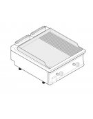 Fry top a gas da banco, 14 kw, piastra 1/3Rigata 2/3Liscia, cons. gas 1,48 m³/h - sup. di cottura cm 74,8x56,4  - dim. 80x70x28h