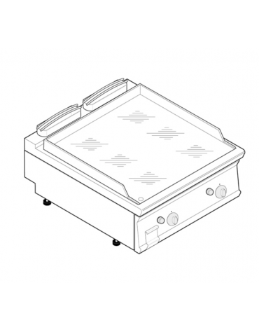 Fry top a gas da banco, 14 kw, piastra liscia cromata, consumo gas 1,48 m³/h - sup. di cottura cm 78,4x56,4  - dim. 80x70x28h