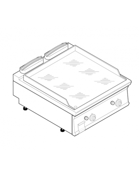 Fry top a gas da banco, 14 kw, piastra liscia cromata, consumo gas 1,48 m³/h - sup. di cottura cm 78,4x56,4  - dim. 80x70x28h