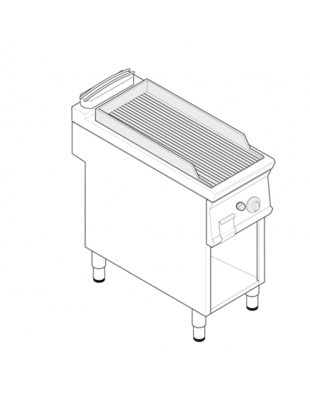 Fry top a gas su vano aperto, 7 kw, piastra rigata, consumo gas 0,74 m³/h - sup. di cottura cm 33x57,4x39,5  - dim. 40x70x90h