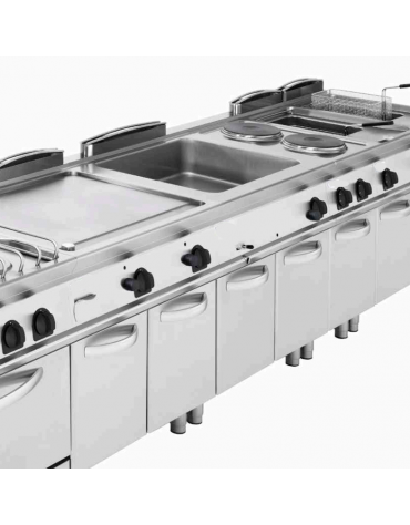 Fry top a gas su vano aperto, 7 kw, piastra rigata, consumo gas 0,74 m³/h - sup. di cottura cm 33x57,4x39,5  - dim. 40x70x90h