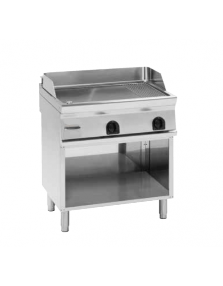 Fry top a gas su vano aperto, 14 kw, piastra liscia, consumo gas 0,74 m³/h - sup. di cottura cm 74,8x56,4  - dim. 80x70x90h