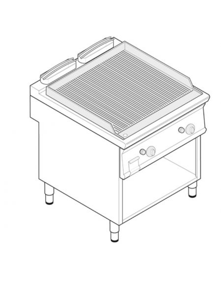 Fry top a gas su vano aperto, 14 kw, piastra rigata, consumo gas 1,48 m³/h - sup. di cottura cm 74,8x56,4 - dim. 80x70x90h