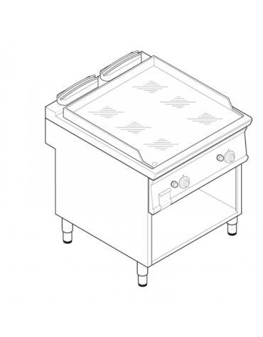 Fry top a gas su vano aperto, 14 kw, piastra liscia cromata, cons.gas 0,74 m³/h - sup. di cottura cm 74,8x56,4  - dim. 80x70x90h