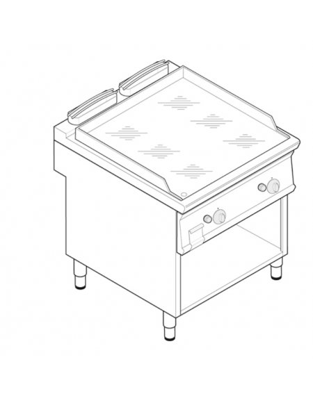 Fry top a gas su vano aperto, 14 kw, piastra liscia cromata, cons.gas 0,74 m³/h - sup. di cottura cm 74,8x56,4  - dim. 80x70x90h