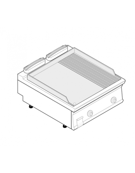 Fry top elett. trifase-7,8kw da banco, 1/3 piastra rigata, 2/3 piastra liscia - sup. di cottura cm 74,8x56,4  - dim. 80x70x28h