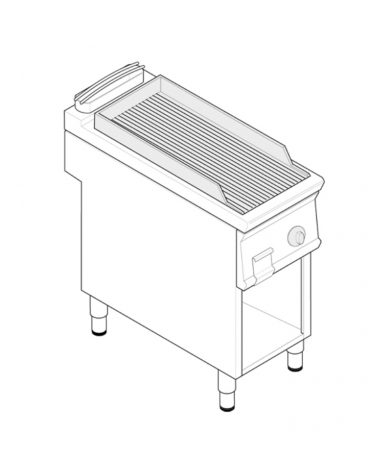 Fry top elettrico trifase-3,9kw su vano aperto, piastra rigata - sup. di cottura cm 35,3x56,4  - dim. 40x70x90h