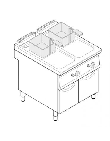 Friggitrice a gas freestanding, 2 vasche con scambiatori di calore, cm 14x34,2x30,5h - 13+13lt - cm tot. 80x70x90h