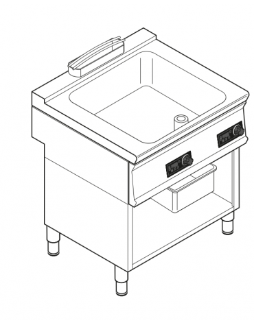 Brasiera elettrica multifunzione con controllo elettronico, trifase-9kw, 1 vasca AISI 304, cap. 28lt - dim tot. cm 80x70x90h