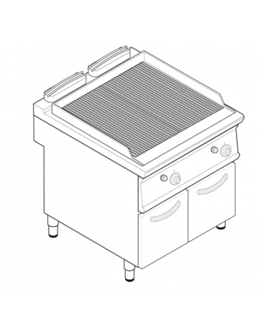 Griglia in ghisa ad acqua a gas doppia, sup. di cottura cm 72x45, con mobiletto chiuso cm 80x70x90h