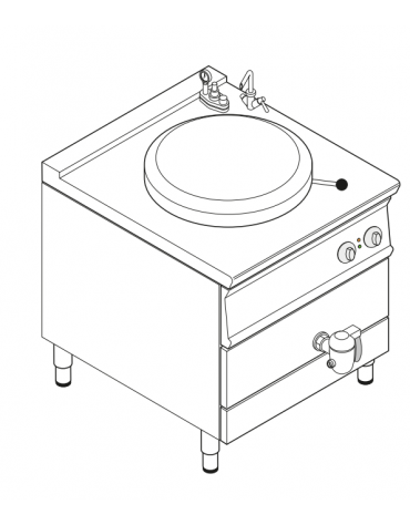 Pentola elettrica INDIRETTA trifase-9kw, 1 vasca capacità 50 Lt. cm Ø40xh45 - dim tot. cm 80x70x90h