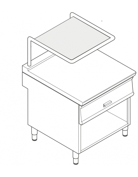 Piano di lavoro inox, con cassetto su vano aperto cm 73x57,4x39,5h e supporto salamandra - cm 80x70x90h