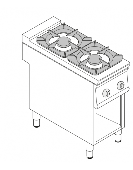 Cucina a gas 2 fuochi su vano aperto, potenza fuochi aperti 2X8kw - cm 40x90x90h