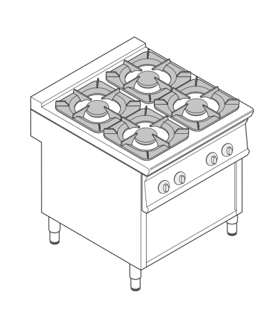 Cucina a gas 4 fuochi su vano aperto, potenza fuochi aperti 4X8kw - cm 80x90x90h