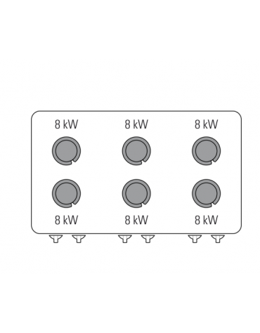 Cucina a gas 6 fuochi su vano aperto, potenza fuochi aperti 6X8kw - cm 120x90x90h