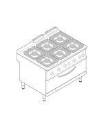 Cucina a gas 6 fuochi, forno a gas Full size, fuochi aperti 6x8kw - cam. forno cm 62,5x63x30 - cm 120x90x90h