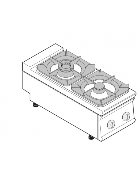 Cucina a gas 2 fuochi da banco, acciaio Inox potenza fuochi 1x5,5kw + 1x9kw - cm 40x90x28h