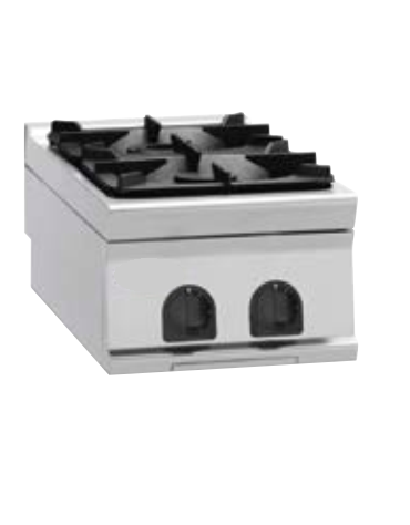 Cucina a gas 2 fuochi da banco, acciaio Inox, potenza fuochi 2x9kw - cm 40x90x28h