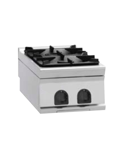 Cucina a gas 2 fuochi da banco, acciaio Inox, potenza fuochi 2x9kw - cm 40x90x28h