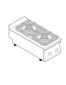 Cucina a gas 2 fuochi da banco, acciaio Inox, potenza fuochi 2x9kw - cm 40x90x28h