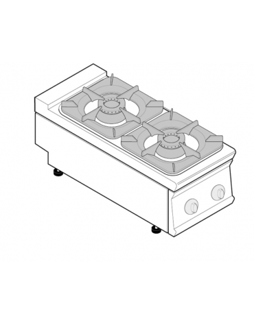 Cucina a gas 2 fuochi da banco, acciaio Inox, potenza fuochi 2x9kw - cm 40x90x28h