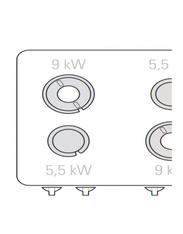 Cucina a gas 4 fuochi da banco, acciaio Inox, potenza fuochi 2x5,5kw + 2x9kw - cm 80x90x28h