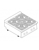 Cucina a gas 4 fuochi da banco, acciaio Inox, potenza fuochi 4x9kw - cm 80x90x28h