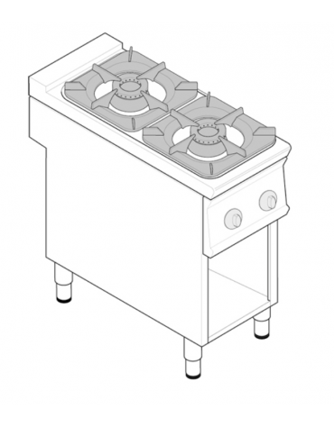 Cucina a gas 2 fuochi su vano aperto, potenza fuochi 2x9kw - cm 40x90x90h