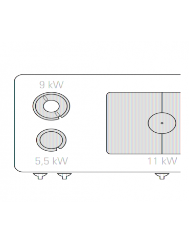 Cucina a gas su vano a perto, 2 fuochi + tuttapiastra cm 76,6x68,3, fuochi aperti 1x5,5kw + 1x9kw - cm 120x90x90h