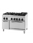 Cucina a gas 6 fuochi, forno a gas GN 2/1, fuochi aperti 4x5,5kw + 2x9kw - cam. forno cm 57,5x65x30 - cm 120x90x90h