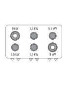 Cucina a gas 6 fuochi, forno a gas GN 2/1, fuochi aperti 4x5,5kw + 2x9kw - cam. forno cm 57,5x65x30 - cm 120x90x90h