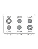 Cucina a gas 6 fuochi, forno elett. ventilato GN1/1, fuochi aperti 4x5,5kw + 2x9kw - cam. forno cm 57,5x51,5x30 - cm 120x90x90h