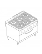 Cucina a gas 6 fuochi, forno a gas Full size, fuochi aperti 4x5,5kw + 2x9kw - cam. forno cm 92,5x63x30 - cm 120x90x90h