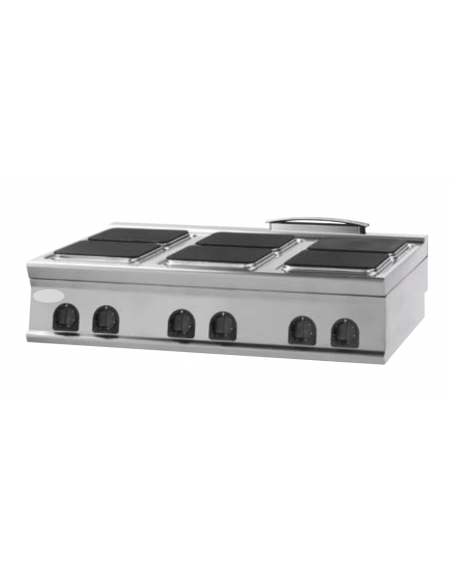 Cucina elettrica da banco trifase-24kw, 6 piastre quadre cm 30x30 - cm 120x90x28h