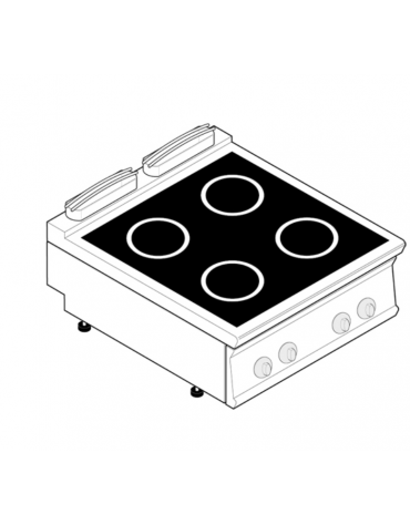 Piano di cottura ad induzione trifase-20kw da banco,4 zone di cottura - cm 80x90x28h