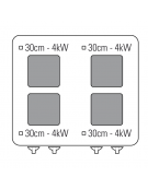 Cucina elettrica su vano aperto trifase-16kw, 4 piastre quadre cm 30x30 - dim tot. cm 80x90x90h