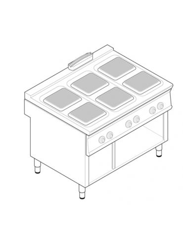 Cucina elettrica trifase-24kw su vano aperto, 6 piastre quadre cm 30x30 - dim tot. cm 120x90x90h