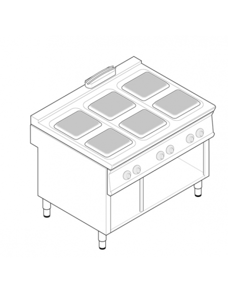 Cucina elettrica trifase-24kw su vano aperto, 6 piastre quadre cm 30x30 - dim tot. cm 120x90x90h