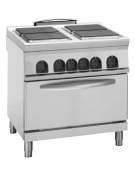 Cucina elettrica trifase - 21,3 kw, 4 piastre quadre cm 30x30, su forno elettrico GN2/1 camera cm 57,5x65x30h - cm 80x90x9