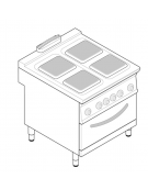 Cucina elettrica trifase - 21,3 kw, 4 piastre quadre cm 30x30, su forno elettrico GN2/1 camera cm 57,5x65x30h - cm 80x90x9