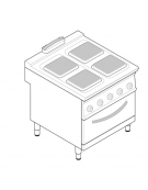 Cucina elettrica trifase-21kw, 4 piastre cm 30x30, su forno elett. ventilato con camera cm 57x51,5x30h - dim tot. cm 80x90x90h