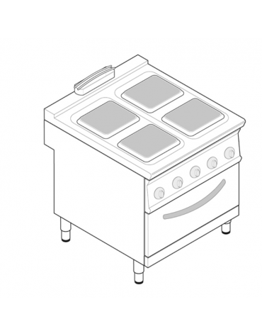 Cucina elettrica trifase-21kw, 4 piastre cm 30x30, su forno elett. ventilato con camera cm 57x51,5x30h - dim tot. cm 80x90x90h