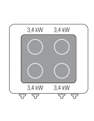 Cucina elettrica trifase-18,6kw, 4 piani di cottura vetroceramica, cam. forno elettrico ventilato GN1/1 - cm 80x90x