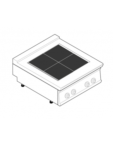 Cucina elettrica da banco trifase-12kw, 4 piastre quadre complanari basculanti cm 30x30 - cm 80x90x28h